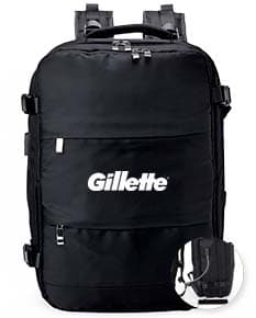 Mochila de viagem preta de 41 litros em couro sintético com zíper, alça de mão e alça de ombro ajustável. Ideal para negócios, viagens e aventuras, proporcionando estilo e praticidade.