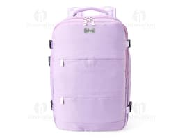 Black 41-liter travel backpack made of synthetic leather with zipper, hand strap, and adjustable shoulder strap. Ideal for