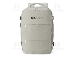 Black 41-liter travel backpack made of synthetic leather with zipper, hand strap, and adjustable shoulder strap. Ideal for