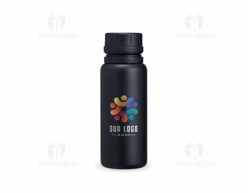 Garrafa Térmica 600ml de cor marrom transparente, feita de plástico, com tampa e design simples. Ideal para armazenar líquidos quentes ou frios para manter a temperatura por mais tempo.