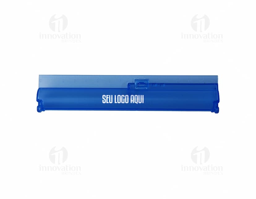 Estojo com régua moderno e colorido, contendo diversos materiais de escrita e desenho como lápis, canetas, papel e equipamentos diversos. O design é atraente e possui uma combinação de cores vibrantes. Ideal para uso escolar, no escritório ou em casa, proporcionando praticidade e organização.