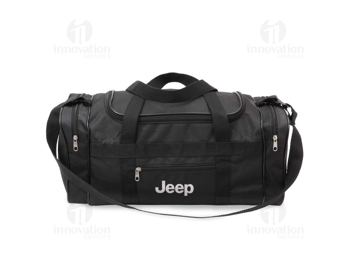 Bolsa de nylon preta com alça de couro, zipper e fivela. Moderna e elegante, ideal para compras e viagens. Único compartimento de 23 litros, com bolsos internos e externos. Elegante e prática, combina estilo e funcionalidade.