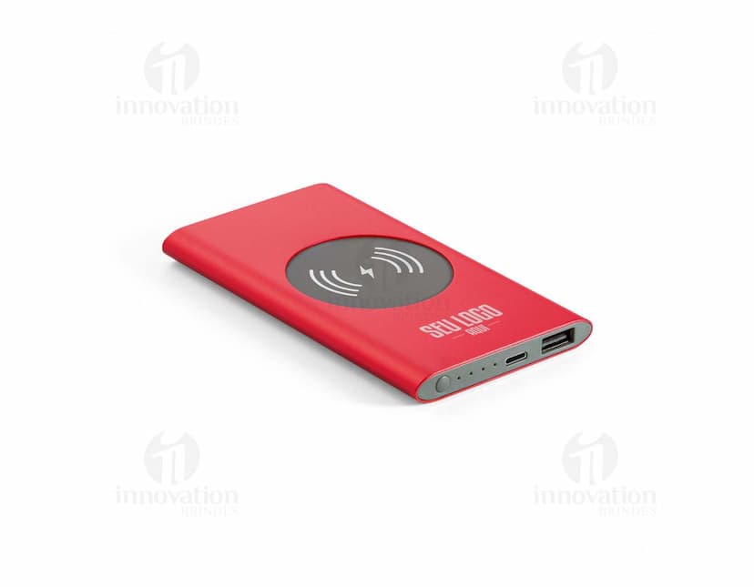Power Bank Wireless em alumínio, um dispositivo tecnológico de comunicação móvel para negócios. Equipamento com tela, teclado e botões, moderno e portátil. Conexão sem fio, armazenamento de energia, design elegante e resistente.