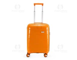 Mala de bordo de 40 litros em design moderno e vibrante, na cor violeta e detalhes em laranja. Feita de metal cromado, possui