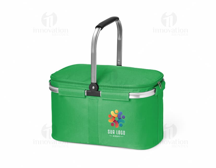 Sacola térmica flexível preta de luxo, feita em couro e metal com cadeado para maior segurança. Ideal para transporte de objetos pessoais, garantindo estilo e proteção.