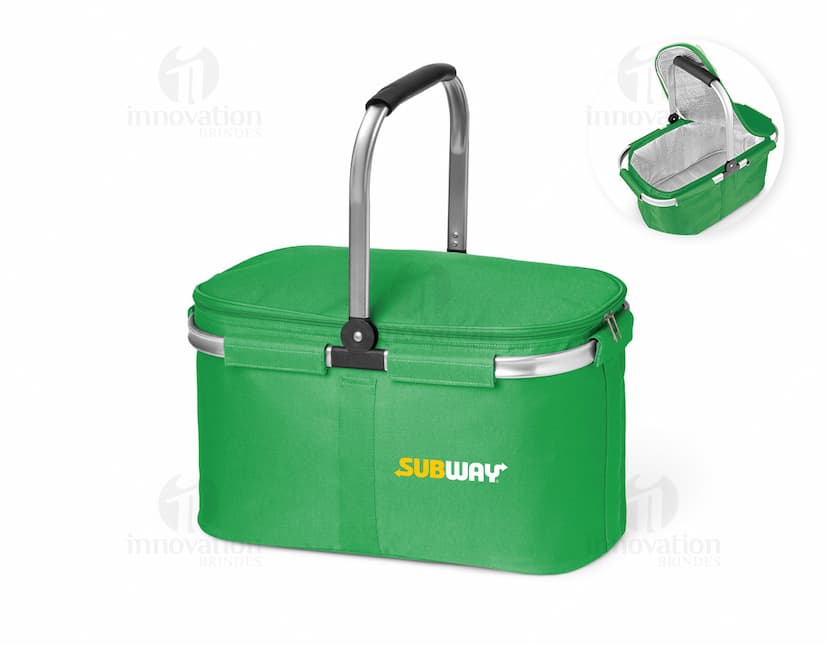 Sacola térmica flexível preta de luxo, feita em couro e metal com cadeado para maior segurança. Ideal para transporte de objetos pessoais, garantindo estilo e proteção.