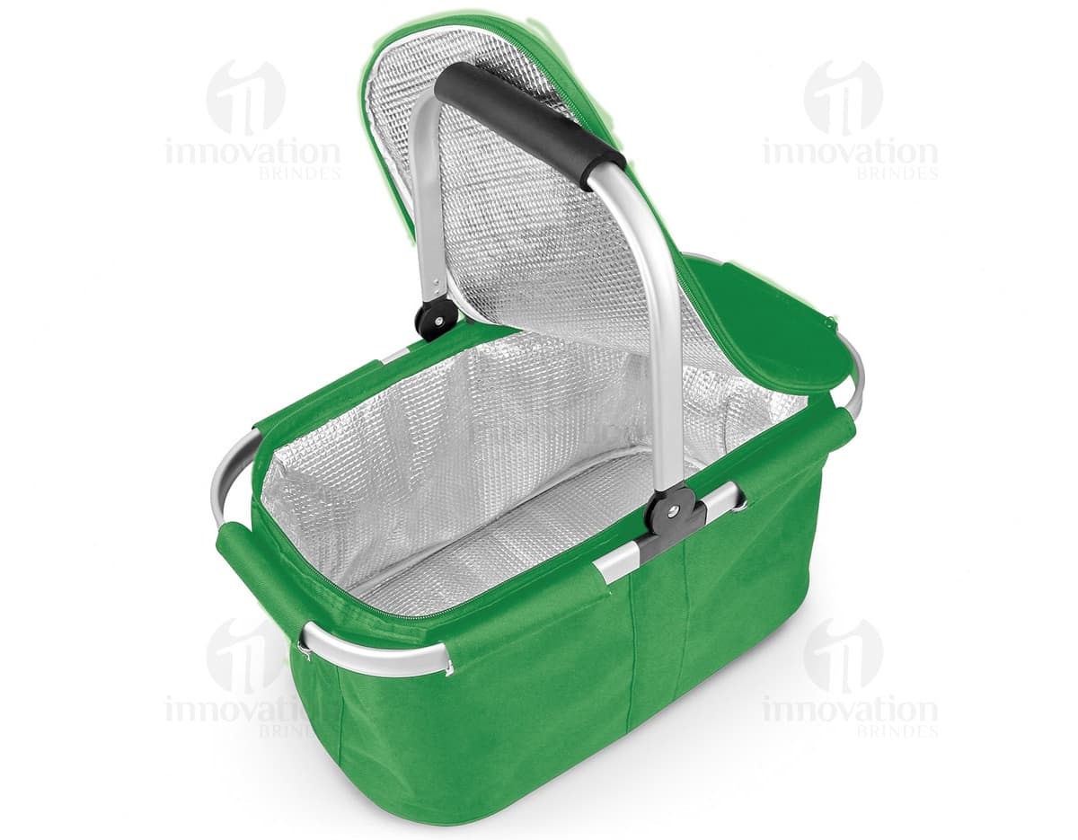 Sacola térmica flexível preta de luxo, feita em couro e metal com cadeado para maior segurança. Ideal para transporte de objetos pessoais, garantindo estilo e proteção.