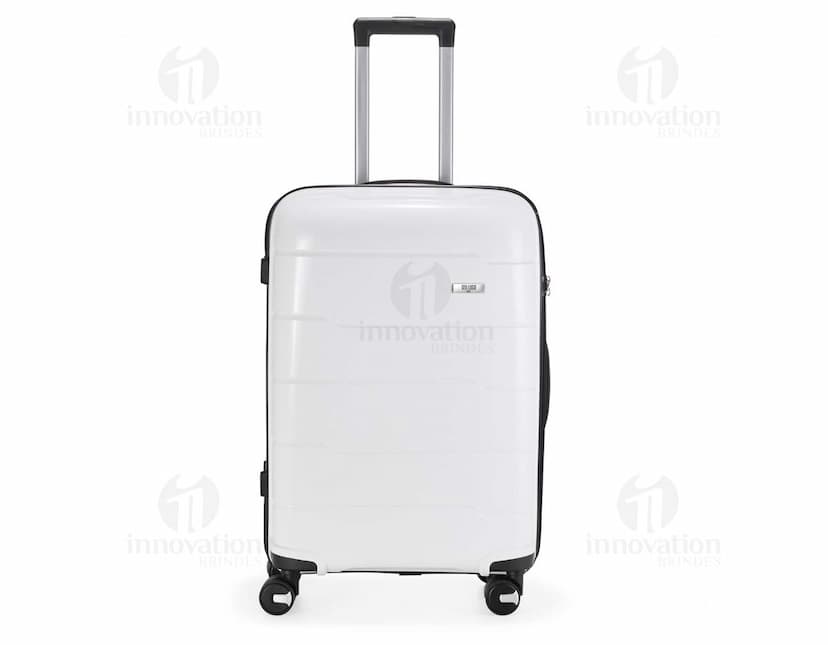 Compressor de ar metálico em 3D, com bolsa e dispositivo mecânico. Possui válvula cromada, botão de símbolo e ícone, em um conjunto roxo vibrante. O design é simples e moderno, com borda brilhante, em formato quadrado. Ideal para armazenar e transportar energia e ferramentas.