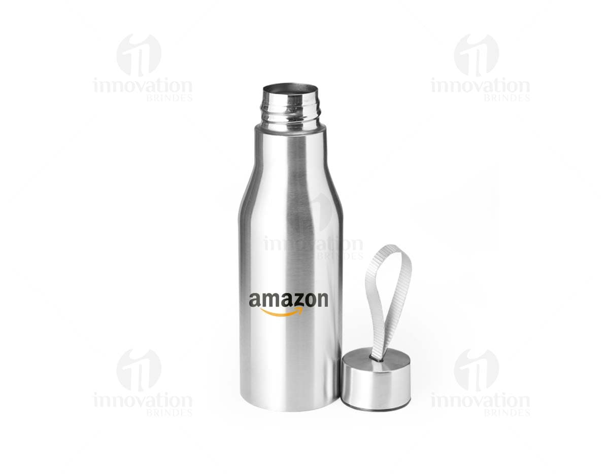 Garrafa de Inox de 500ml transparente, vazia e com tampa. Ideal para armazenar líquidos, como água, sucos ou bebidas alcoólicas. Design elegante e prático, perfeito para festas, celebrações ou uso diário.