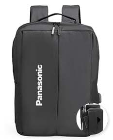 Mochila de poliéster preta de 21 litros, moderna e elegante, ideal para viagens de negócios, com alça de couro, fecho de zíper e compartimento para laptop.