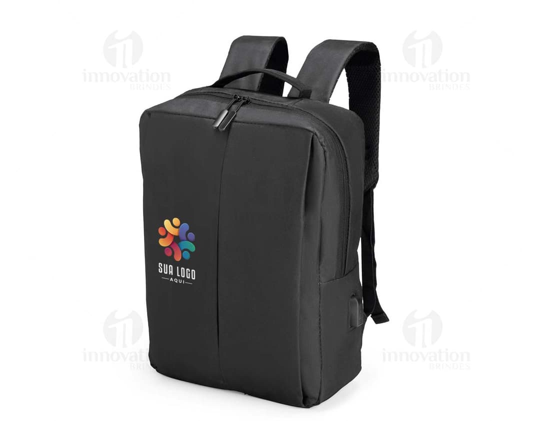 Mochila de poliéster preta de 21 litros, moderna e elegante, ideal para viagens de negócios, com alça de couro, fecho de