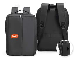 Mochila de poliéster preta de 21 litros, moderna e elegante, ideal para viagens de negócios, com alça de couro, fecho de