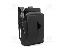 Mochila de poliéster preta de 21 litros, moderna e elegante, ideal para viagens de negócios, com alça de couro, fecho de