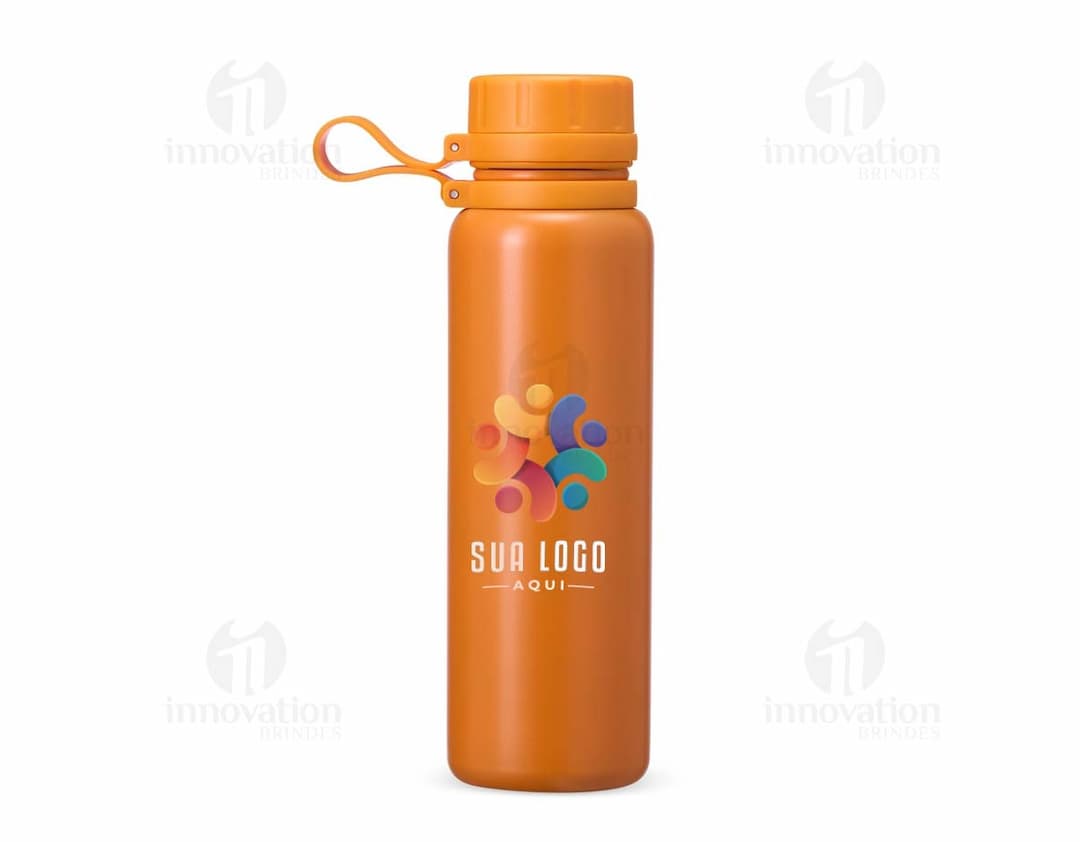 Garrafa Térmica de 800ml em aço inoxidável, com tampa de rosca e alça ergonômica. Cor cinza metálico.