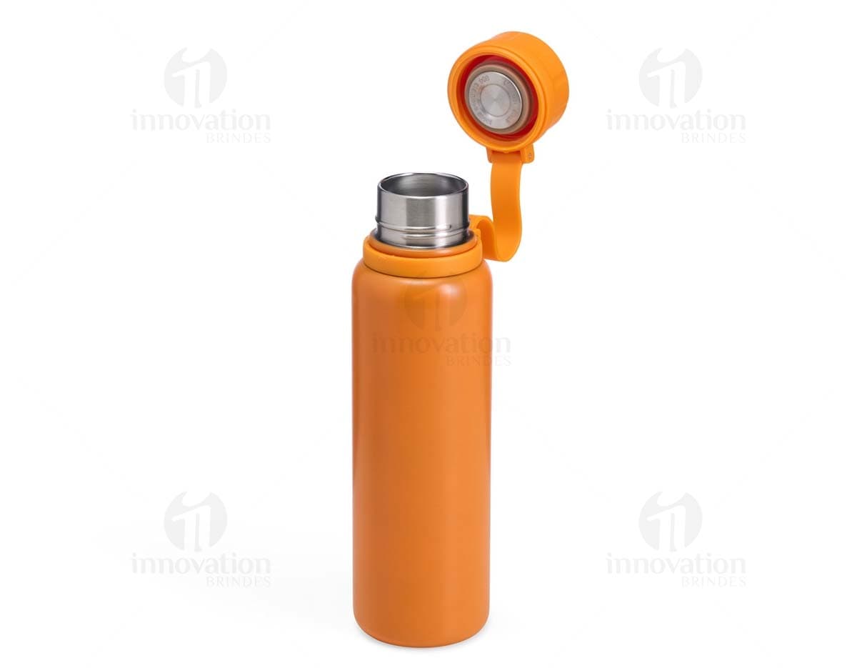 Garrafa Térmica de 800ml em aço inoxidável, com tampa de rosca e alça ergonômica. Cor cinza metálico.