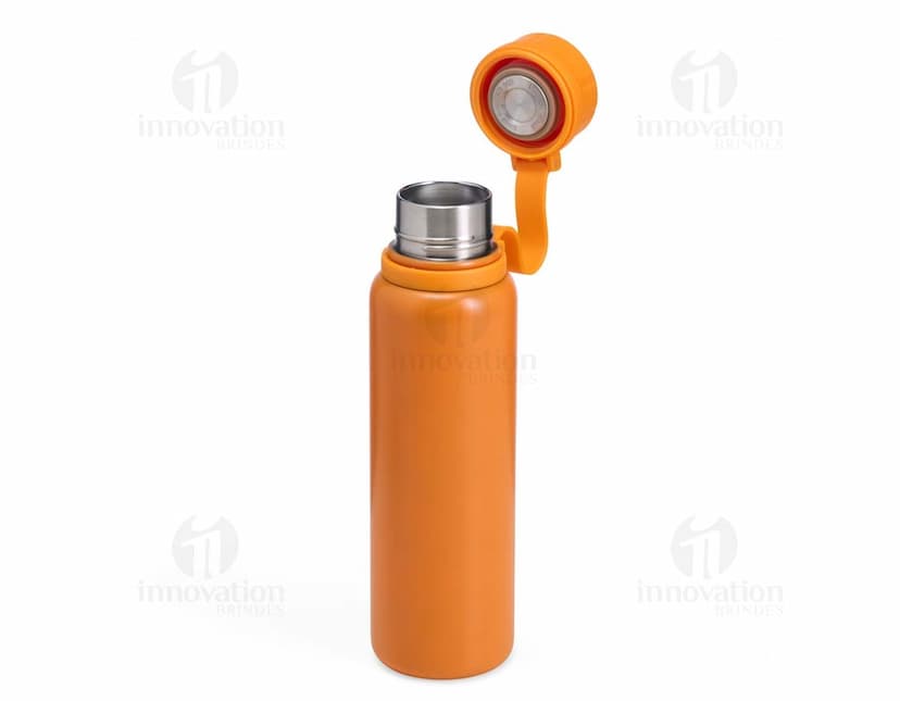Garrafa Térmica de 800ml em aço inoxidável, com tampa de rosca e alça ergonômica. Cor cinza metálico.