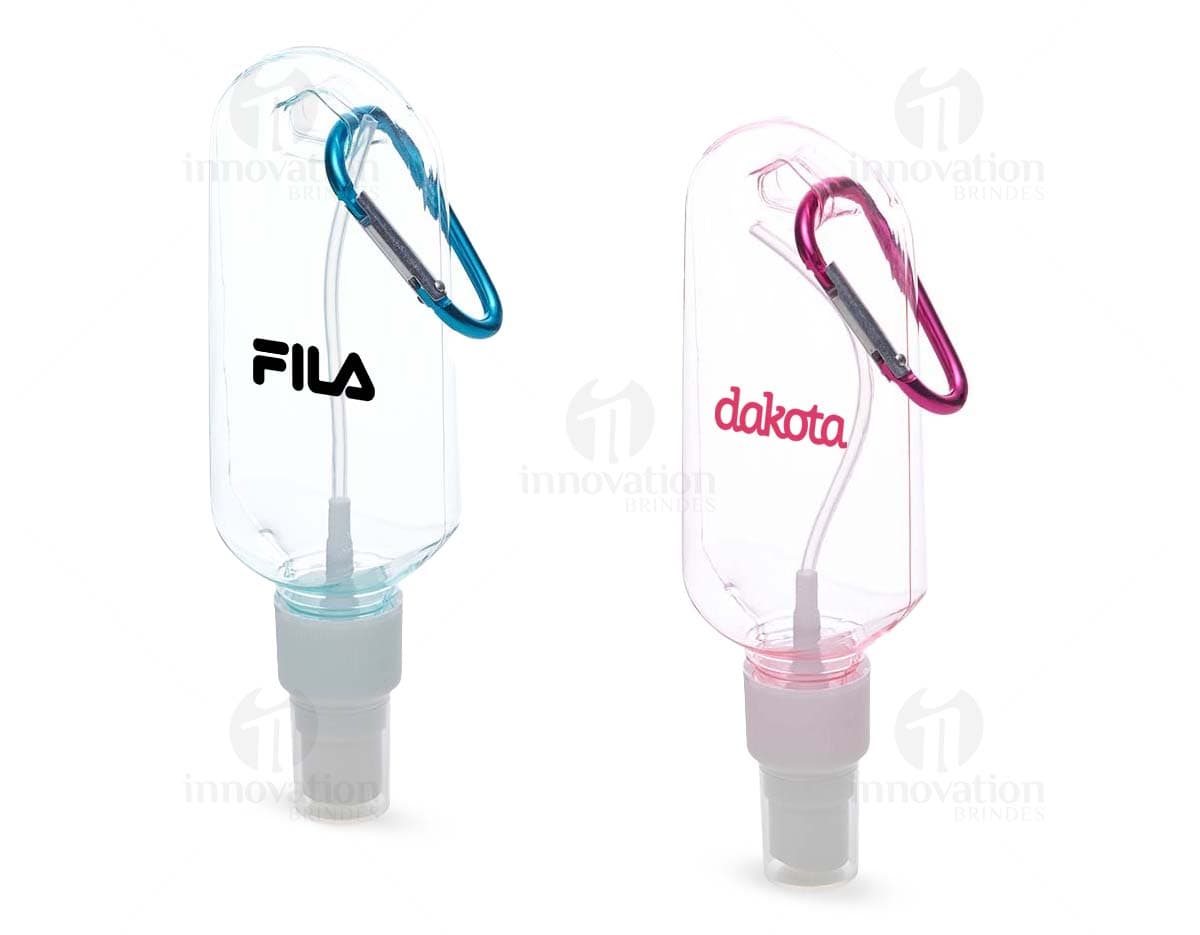 Frasco plástico de 100ml com mosquetão.