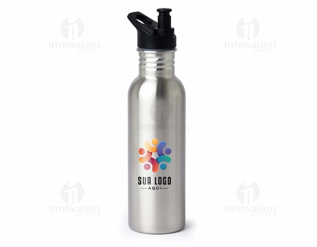 Squeeze Inox 700ml em fundo branco, com tampa de rosca e design elegante.