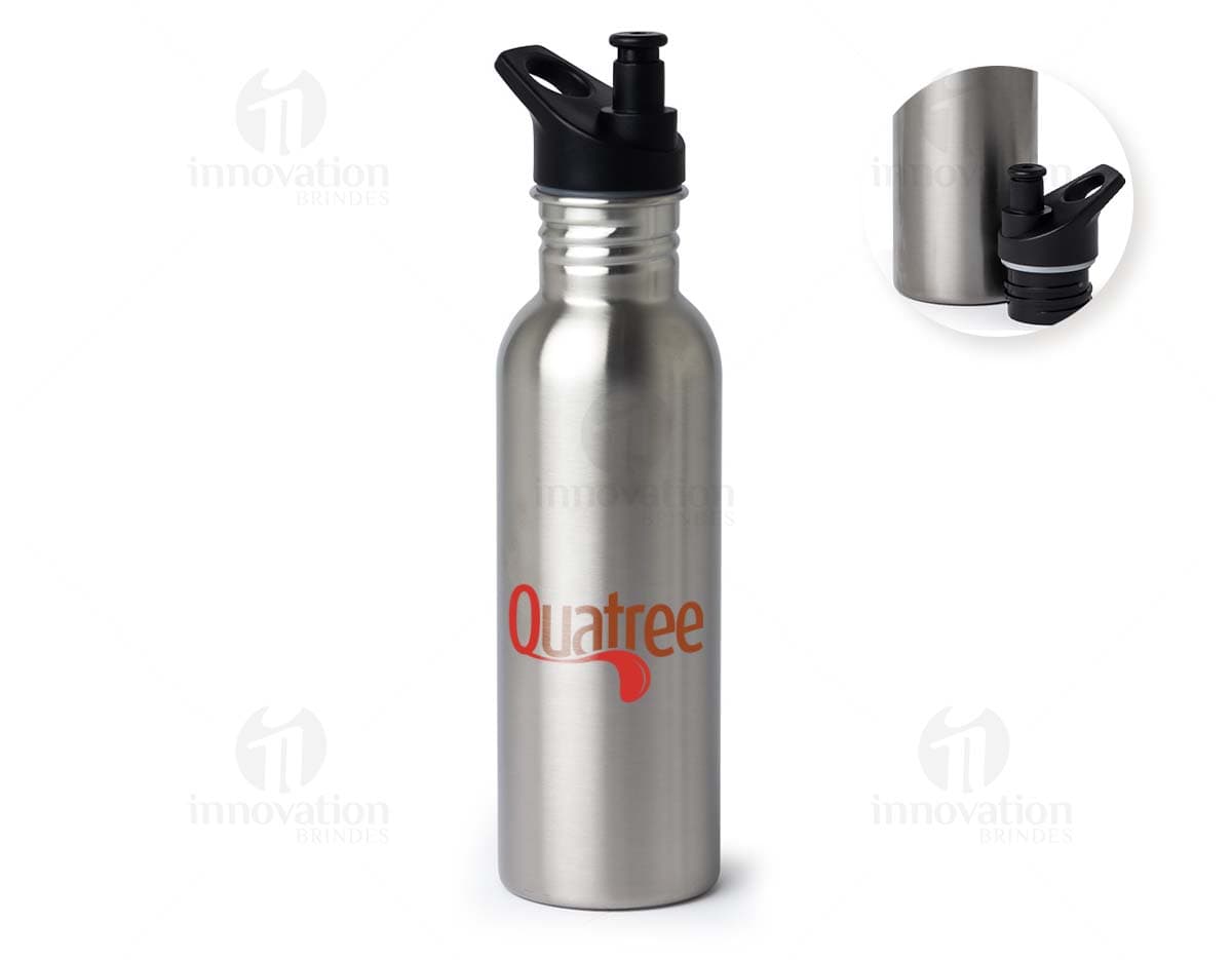 Squeeze Inox 700ml em fundo branco, com tampa de rosca e design elegante.