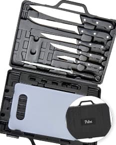 Kit Churrasco 7 Peças em aço inoxidável com maleta de transporte.