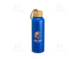 800ml Aluminum Water Bottle in silver color, with a screw cap and black details. The bottle is placed on a wooden table.