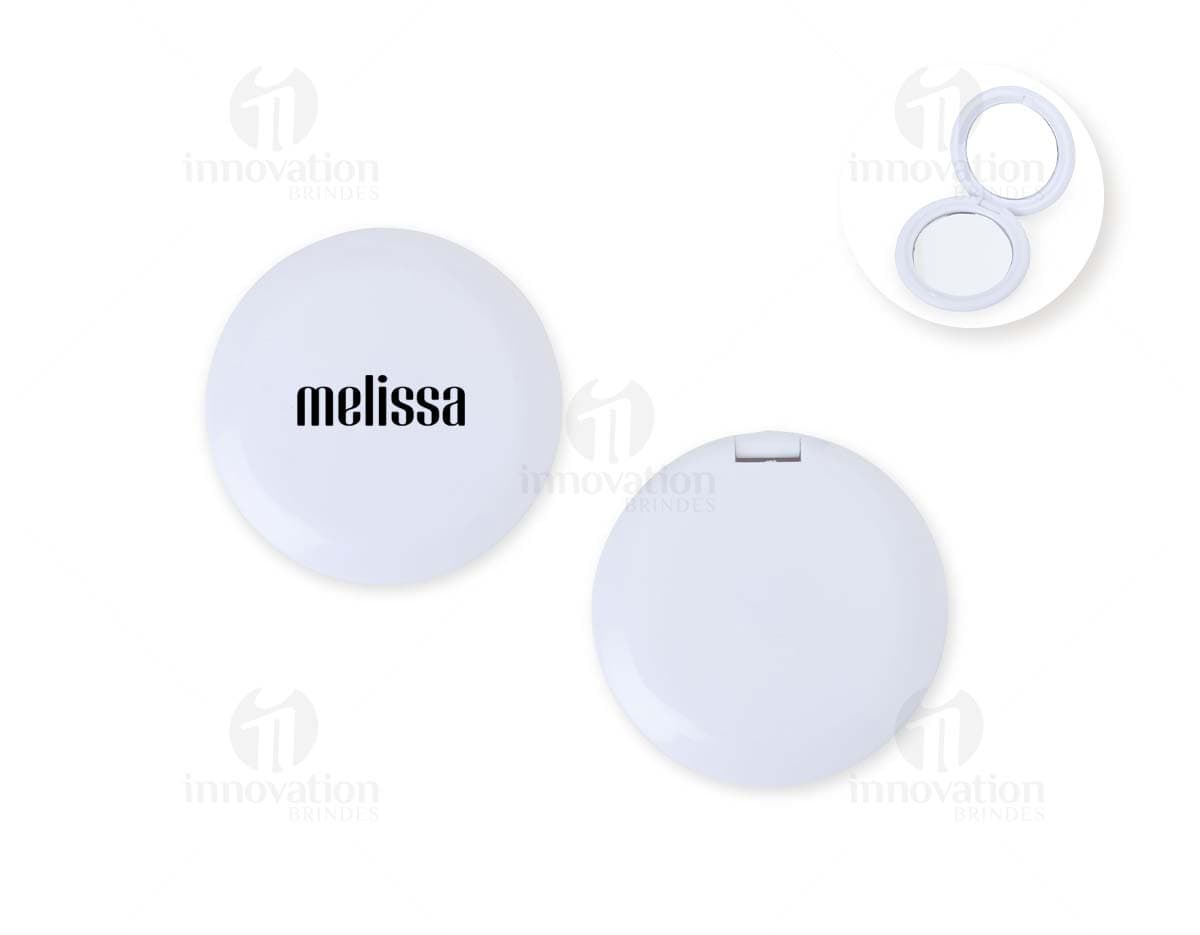 Espelho Duplo Plástico com base em plástico resistente, dobrável ao meio, ideal para maquiagem e cuidados com a pele.