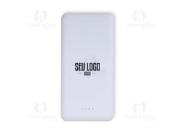 10,000mAh black power bank with battery indicator and two USB ports for fast charging.