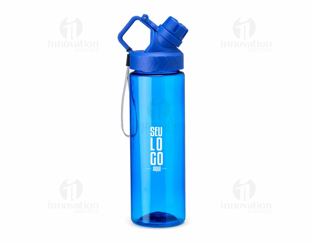 Squeeze Plástico 700ml de cor azul com tampa rosqueável.