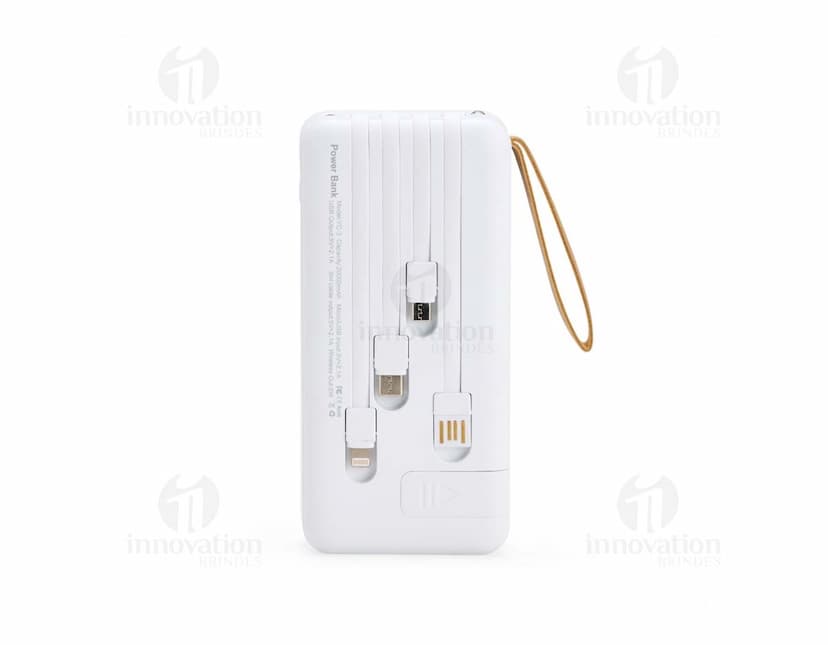Power Bank 20.000mAh preto com indicador de carga LED e duas portas USB para carregamento rápido.