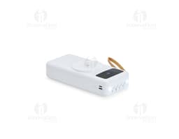 Power Bank 20.000mAh preto com indicador de carga LED e duas portas USB para carregamento rápido.