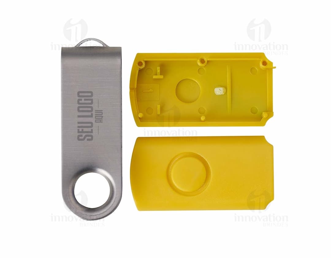 Carcaça de pen drive giratório escovado em metal prateado.
