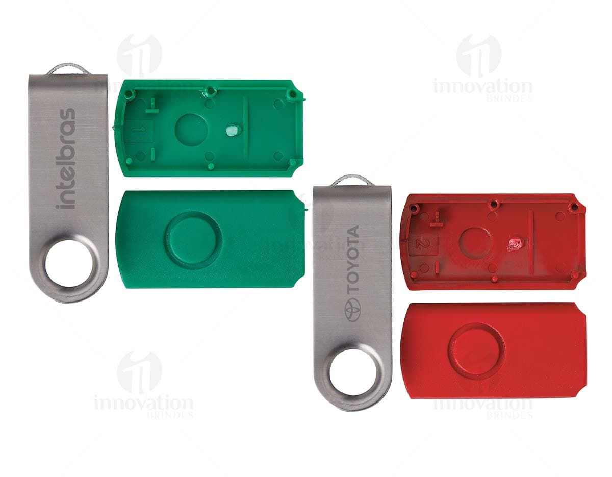 Carcaça de pen drive giratório escovado em metal prateado.