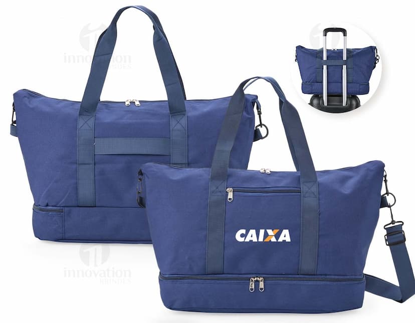 Bolsa Oxford 19 litros em cor azul, com alças de ombro e bolsos externos.
