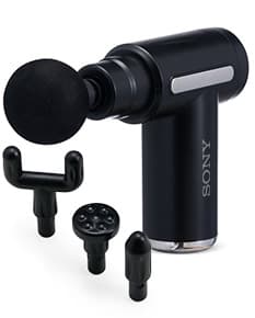 Massageador Portátil na cor branca, com design elegante e botões de controle na parte superior.