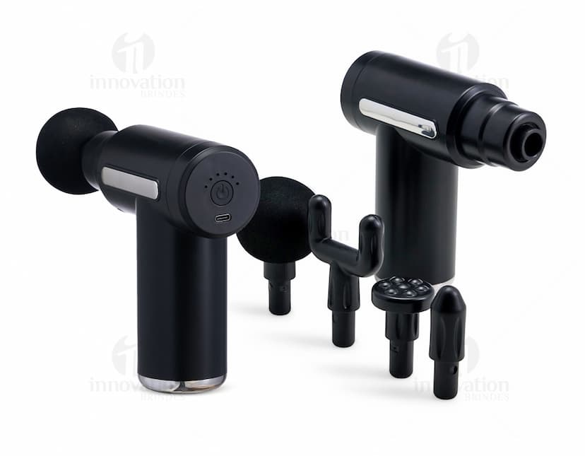 Massageador Portátil na cor branca, com design elegante e botões de controle na parte superior.