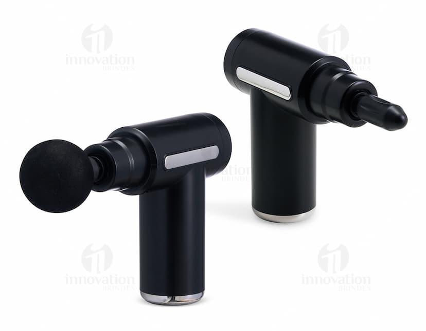 Massageador Portátil na cor branca, com design elegante e botões de controle na parte superior.