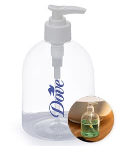 Frasco plástico de 500ml em cor transparente, com tampa de rosca branca.