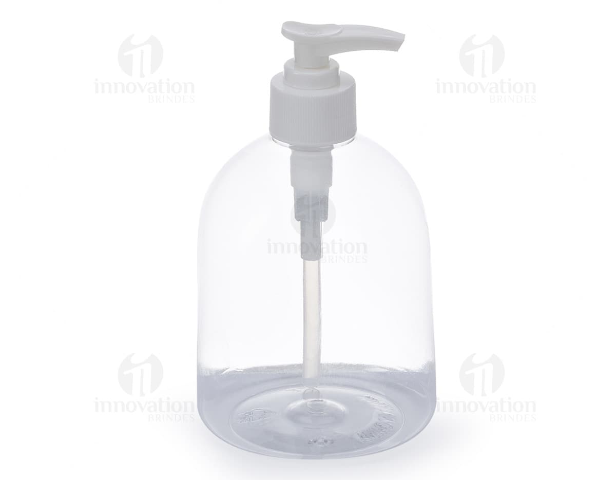 Frasco plástico de 500ml em cor transparente, com tampa de rosca branca.