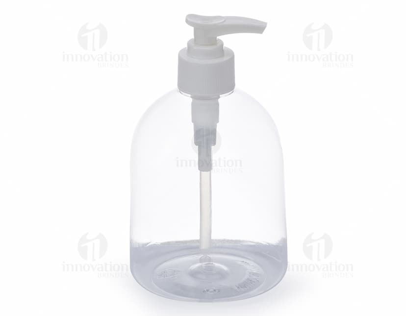 Frasco plástico de 500ml em cor transparente, com tampa de rosca branca.