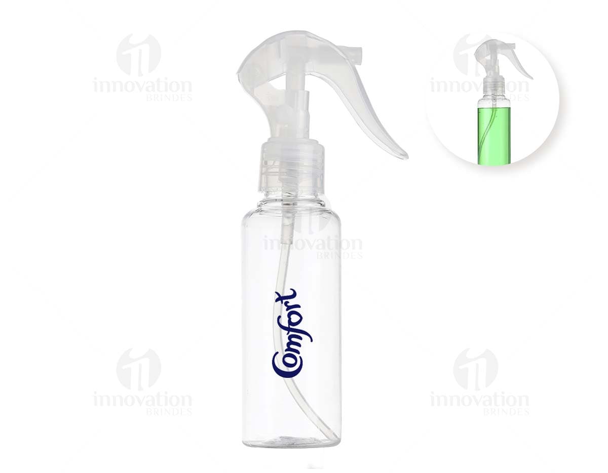 Borrifador Plástico 100ml transparente com tampa spray preta.