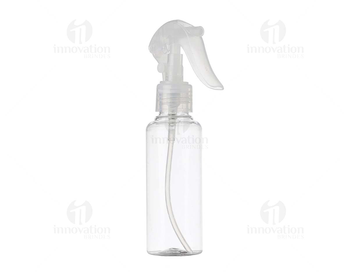 Borrifador Plástico 100ml transparente com tampa spray preta.