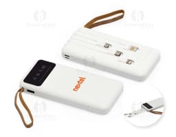 Power Bank 10.000mAh preto com entrada USB e indicador de carga, em fundo branco.