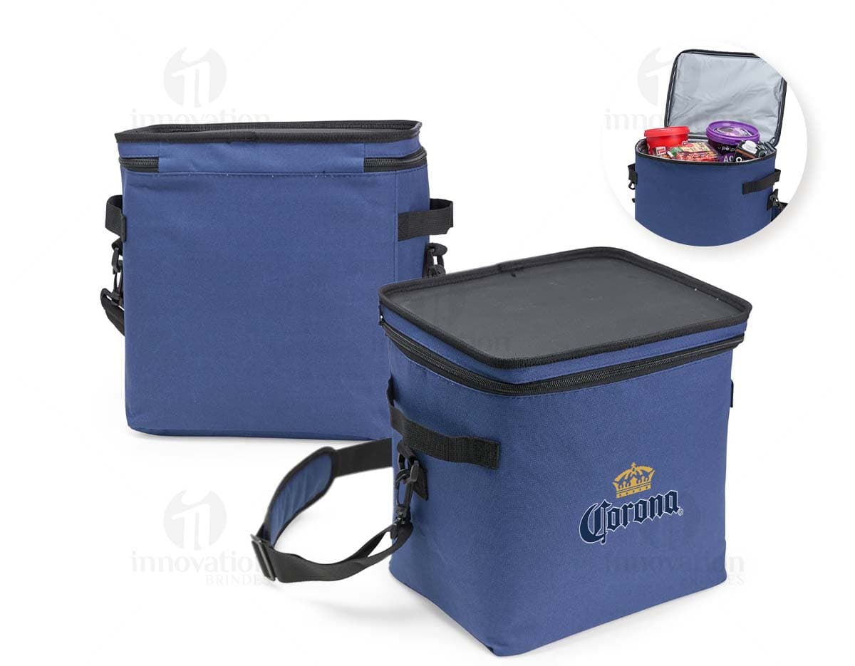 Bolsa térmica na cor azul de 15 litros de capacidade.