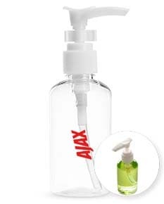 Frasco plástico de 75ml transparente com tampa rosqueável.