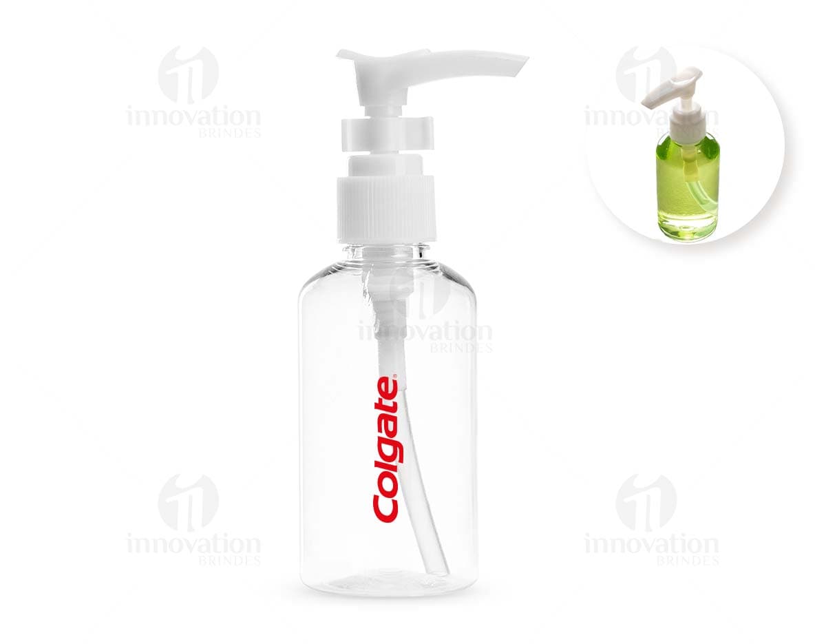 Frasco plástico de 75ml transparente com tampa rosqueável.