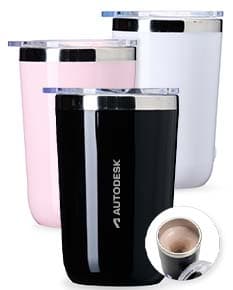 Copo com Misturador 300ml em cor azul transparente, com tampa de rosca e misturador interno.