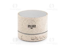 Cassa audio portatile con microfono nera e argento, con design compatto e moderno.