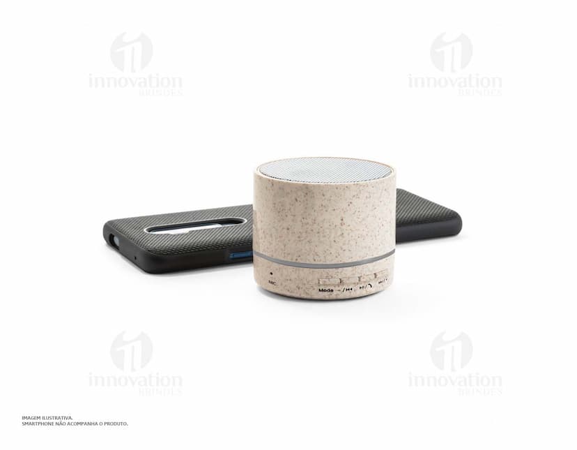 Caixa de som portátil com microfone preta e prateada, com design compacto e moderno.