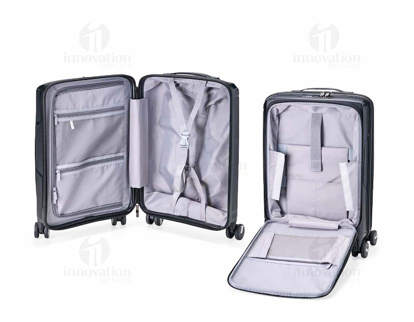Mala de viagem de 36 litros na cor preta, feita de material resistente e com rodinhas para facilitar o transporte.