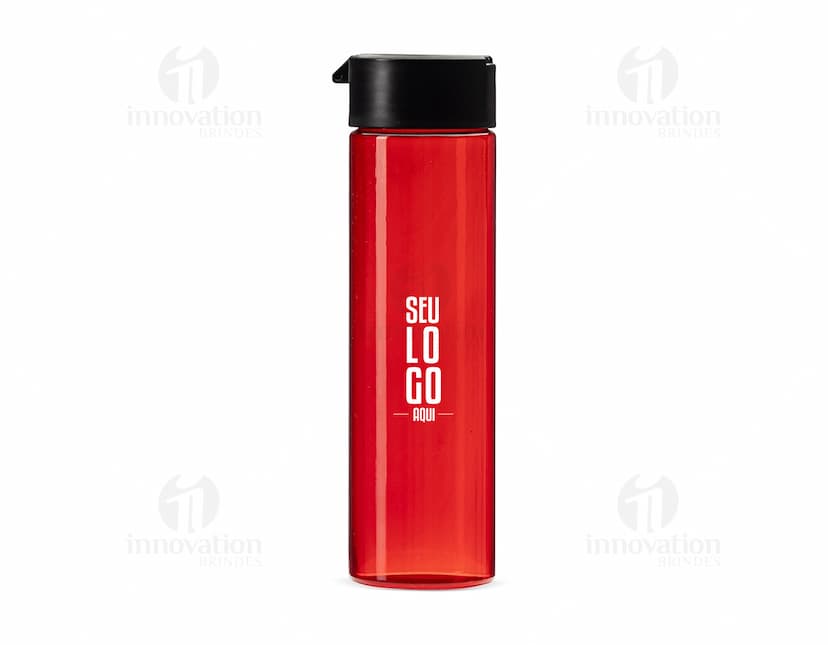 Garrafa Plástica 700ml transparente com tampa branca e detalhes em preto.
